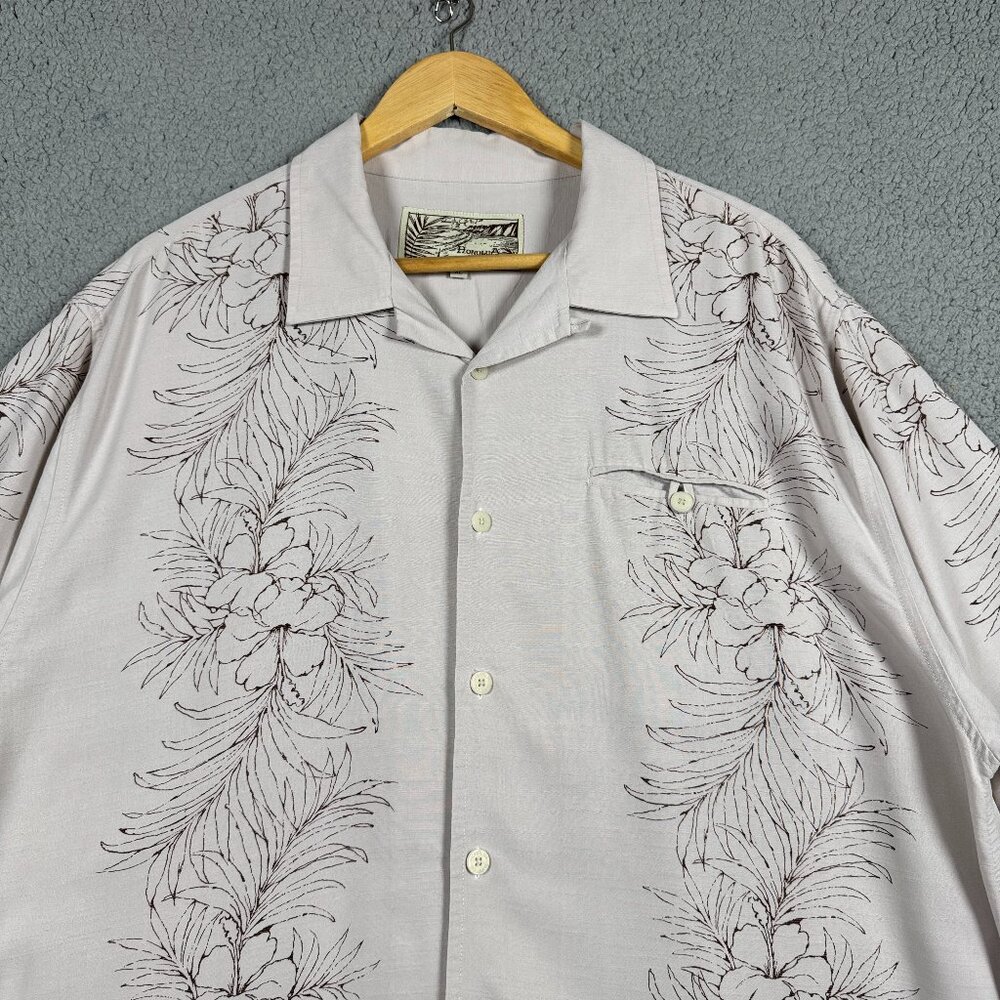 VTG Honolua Surf Co Hawaiian Shirt Men Size XL Beige Summer Floral Beach Cuban